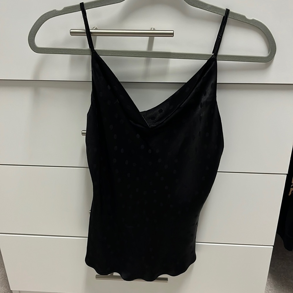 Black polka dot silk tank top